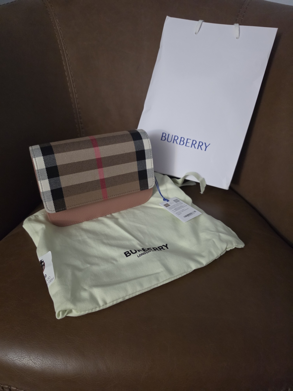 Burberry Beige Vintage Check with Pink Leather Crossbody